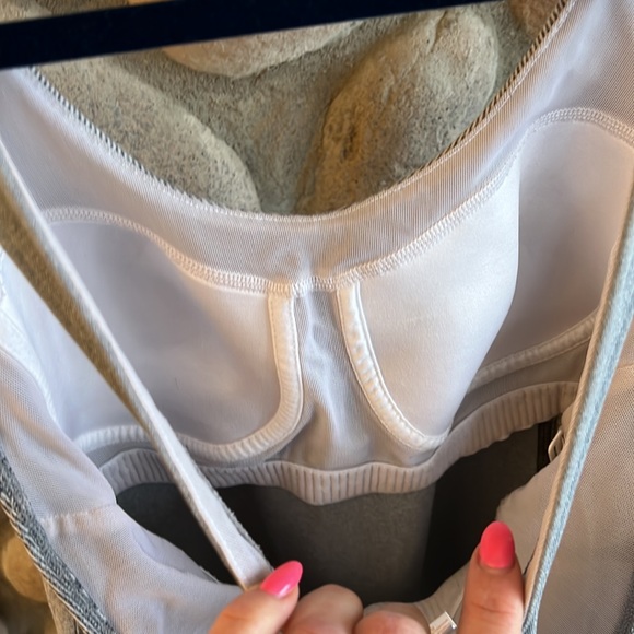 Lucy gray and white striped running athletic yoga tank top. - Picture 5 of 5